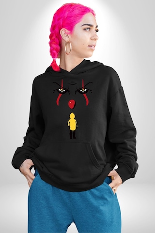 Pennywise Vs Georgie Korku Filmi Kadın Erkek Siyah Kapüşonlu Sweatshirt Hoodie Siyah