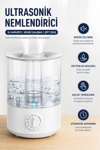 Q2 3.0 Lt Hava Nemlendirici Buhar Makinesi Ultrasonik Difüzör Oda Nemlendirici Hava Nemlendiricisi