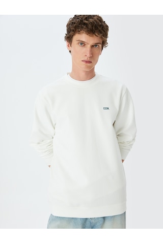 Koton Bisiklet Yaka Basic Pamuk Karışımlı Minimal Baskılı Sweatshirt Ekru 5sam70004mk Ekru