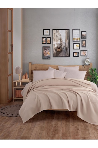 Eponj Home Ecocel Pike Örtü Çift Kişilik 200x230cm Karde Koyu Bej Koyu Bej