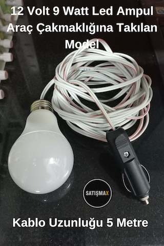 12 Volt 9 Watt Led Ampul Beyaz Araç Çakmaklığıa Takılan Model