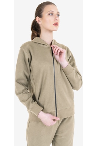 Lescon Bej Kadın Fermuarlı Kapüşonlu Sweatshirt 23n-2219