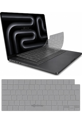 Novstrap Apple Macbook Pro 14 İnç M3 A3401 A3185 A3112 İle Uyumlu Türkçe Q Gri Füme Silikon Klavye Koruyucu Kılıf
