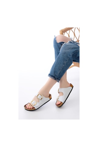 Aymood P-101 Beyaz Günlük Birkenstock Kadın Terlik