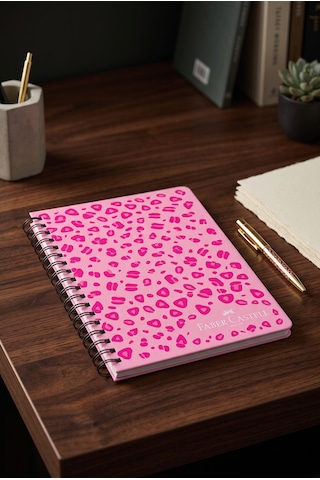 Fc Leo Sert Karton Kapak Spiralli Çizgili Defter Ajanda 17x24 Cm 100 Yp Pembe