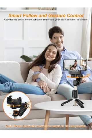 Selfie Çubuğu Tripodlu Gimbal - 2 Eksenli Manevra, Uzayabilir Tripod Telefon Sabitleyici, Led Işıklı Tasarım, Self Genel