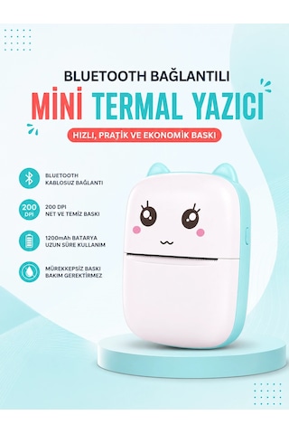 Mürekkepsiz Baskı Teknolojili Bluetooth Cep Yazıcısı Çok Renkli