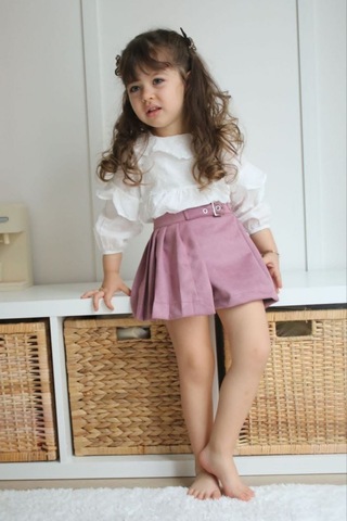 Süet Şort Etek Bluz Kız Çocuk Alt Üst Tarz Takım 001