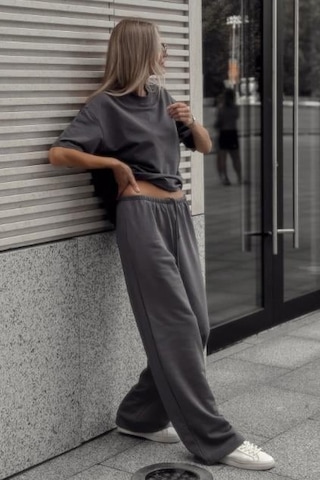 Füme Geniş Paça Basic Kadın Eşofman Altı Mg2553 Füme