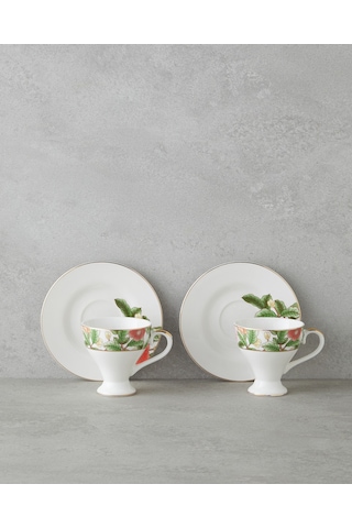 Garden Dream New Bone China 4 Parça 2 Kişilik Kahve Fincan Takımı 90 Ml Yeşil-beyaz Yeşil-beyaz