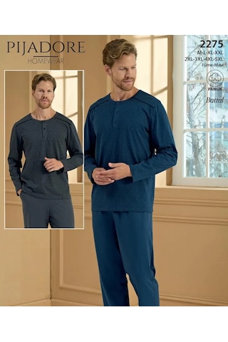 Pijadore Erkek %100 Pamuklu Uzun Kollu Pijama Takımı 2275 Mavi