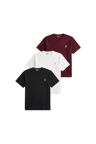 Genius Store Erkek Siyah Tişört %100 Pamuk Süprem Basic Tişört Bisiklet Yaka Nakışlı T-shirt Erkek-3lü Siyah-beyaz-bordo
