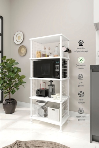 Beyaz B.d Mutfak Rafı, Mutfak Düzenleyici, 5 Raflı Mutfak Organizeri, Mutfak Dolabı, Mutfak Standı Beyaz