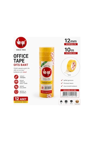 Ve-ge Ofis Bandı 12 Mm X 10 M 12 Adet Şeffaf Bant