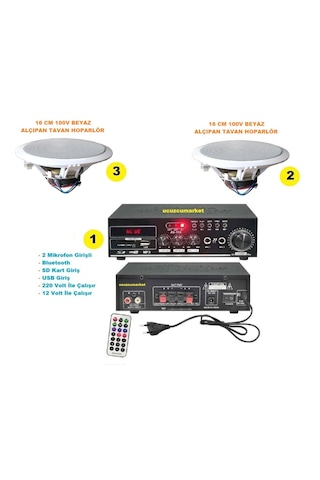 Tavan Hoparlör Seti 1 Adet Anfi+2 Adet 1oov 16 Cm Tavan Hoparlör