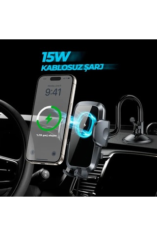 Kablosuz Şarjlı Vantuzlu Araç İçi Telefon Tutucu 15w -vakumlu