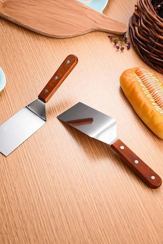 Morponi Ahşap Saplı Paslanmaz Çelik Spatula Pasta Tatlı Baklavacı Spatulası Metal