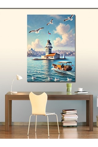 Kanvas Tablo Kız Kulesi Ve Uçan Martılar 70cmx100cm
