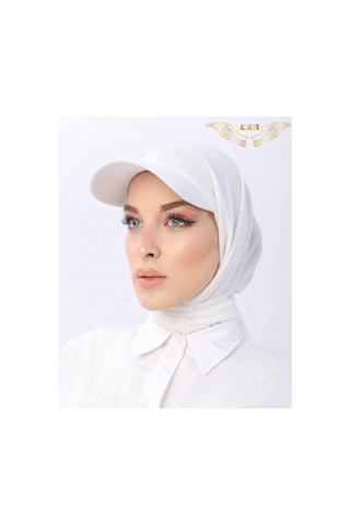 ALDAIYR 2 Adet Şapkalı Boneli Hazır Şal Hijab Sandy Haki - Mavi