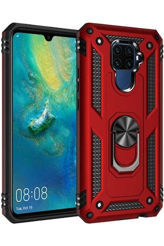 Huawei Mate 30 Lite Kılıf Sert Silikon Yüzüklü Stand Özellikli Kapak