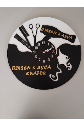 Kuaför Veya Güzellik Merkezi İsim Yazılı Duvarsaati Kaliteli Şık Renkli
