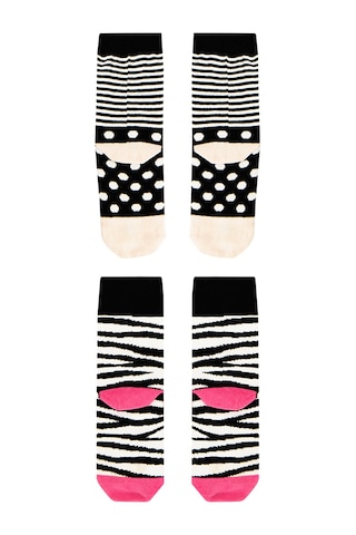 Kız Çocuk Zebra Desenli Pamuklu Siyah 2'li Paket Çorap 2-9 Yaş