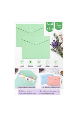 Nane Yeşil Çıtçıtlı Dosya Pastel Renk A4 2 Adet Dosy Plastik Renkli Zarf Dosya Çıt Çıtlı Dosya Ödev Evrak Belge Saklama