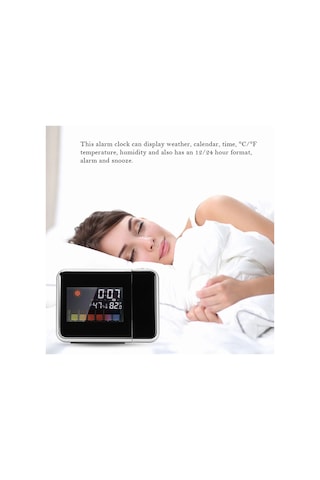 Reedark Siyah Dijital Projeksiyon Alarm Saati - Hava Durumu İstasyonu, Renkli Ekran, Sicaklık Nem Gösterimi, Usb/pil Beslemeli