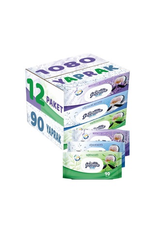 Familia Islak Havlu Mendil 90 Yaprak Karma 12 Li Set (Lavanta-Min