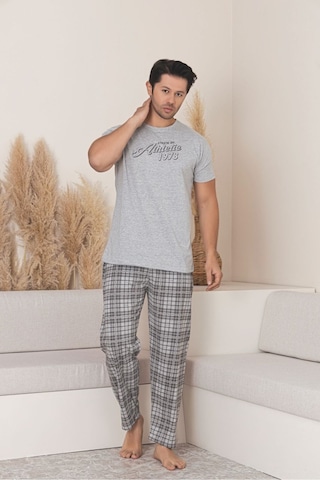 Sude Homewear Erkek Ekoseli Kısa Kol Pijama Takımı Gri
