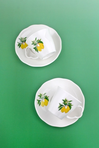 Lemon İki Kişilik Porselen Kahve Fincan Takımı Beyaz