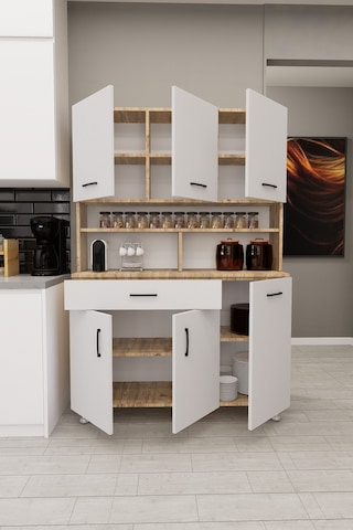 Zimbal Çok Bölmeli Dekoratif Mutfak Dolabı Atlantik Çam-beyaz Beyaz Kapak