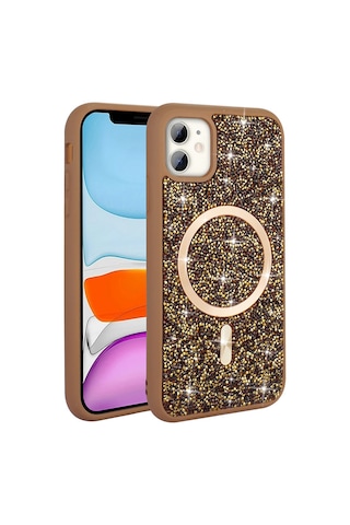 Apple Uyumlu iPhone 11 Kılıf Pırlanta Tasarımlı M-safe Şarj Özellikli Zore Mozaik Silikon Kapak Siyah