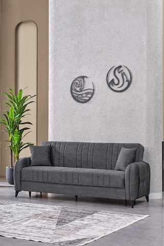 Serra Sandıklı Kanepe Yataklı Çekyat Üçlü Koltuk Modern Salon Kanepesi Gri
