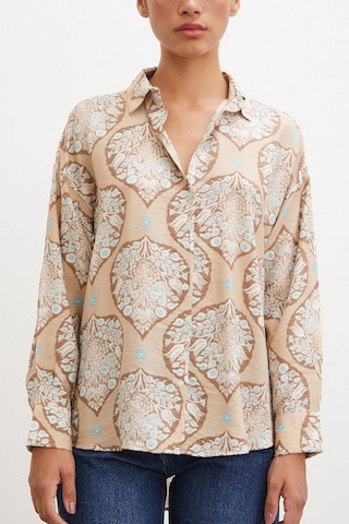 Never More Çini Desenli Modal Gömlek Kahve
