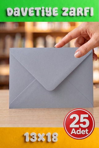25 Adet 13x18 Cm Premium Kalite Davetiye Zarfı Gri