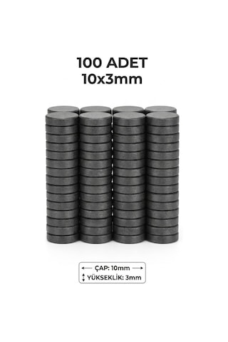 100 Adet 10x3 Siyah Mıknatıs Yuvarlak Ferrit Mıknatıs - Çok Amaçlı Süsleme Mıknatısı