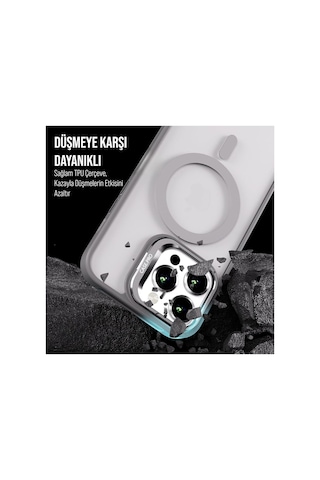 Apple iPhone Uyumlu 15 Promax Kamera Korumalı Stantlı Magsafe Destekli Lens Koruyucu Telefon Kılıf Çöl