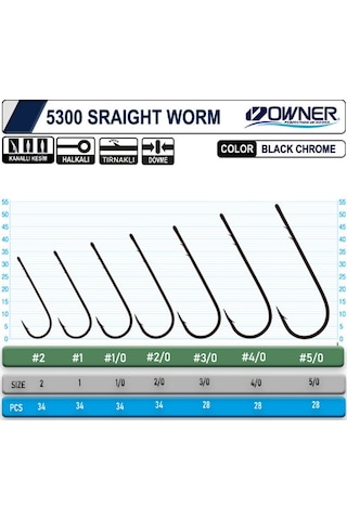 Owner 5300 Straight Shank Black Chrome İğne - 1 3/0