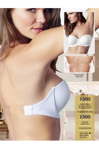 Fevien 1505 Straplez Sırt Şeffaf Sütyen Beyaz
