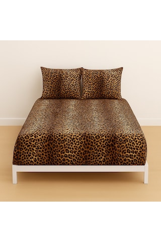 Desenli Çift Kişilik Lastikli Battal 180 X 200 Çarşaf Ve 2 Adet Yastık Kılıfı Kahverengi