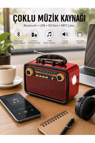 Nostaljik Radyo Bluetooth Bağlantılı Müzik Kutusu Ahşap - 4999