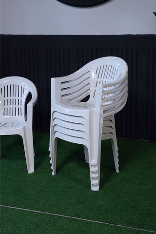 Plastik Bahar Kollu Bahçe Balkon Koltuk Beyaz 6 Adet Beyaz
