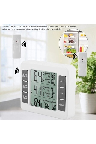 Trendooze Kablosuz Dijital Buzdolabı Termometre, 2 Adet Sesli Alarm, İkili Kontrol