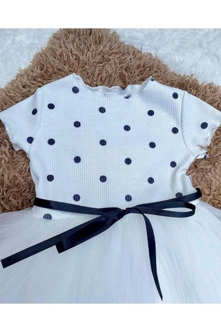 Minaz Baby Beyaz Puantiyeli Elbise Beyaz