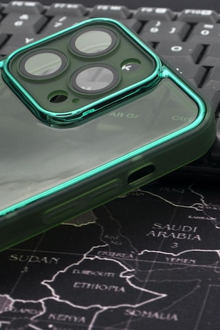 Apple Uyumlu iPhone 14 Pro Max Uyumlu Yeşil Kenarlı Renkli Yarı Şeffaf Kapak Kılıf Kamera Lens Korumalı Yeşil -