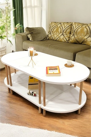 Çevir Kur 3'ü 1 Arada 2 Raflı Orta Sehpa Ve Dekoratif Yan Sehpa Gazetelikli Beyaz