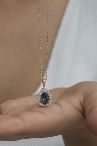 Nereze 925 Ayar Gümüş Mistik Topaz Taşlı Damla Tektaş Kolye
