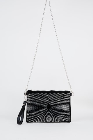 Vivaq Kadın Damla Gümüş Taşlı Süet Bilek Askılı Ve Zincir Askılı Portföy El Ve Clutch Çanta SİYAH