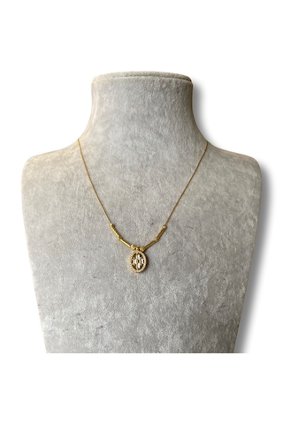 Gold Oval Baget Uçlu Taşlı Bijuteri Kolye Altın